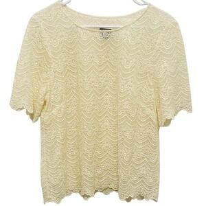 J. Crew Lace‎ Top Scalloped Short Sleeve Blouse Elegant Cream Easter wedding